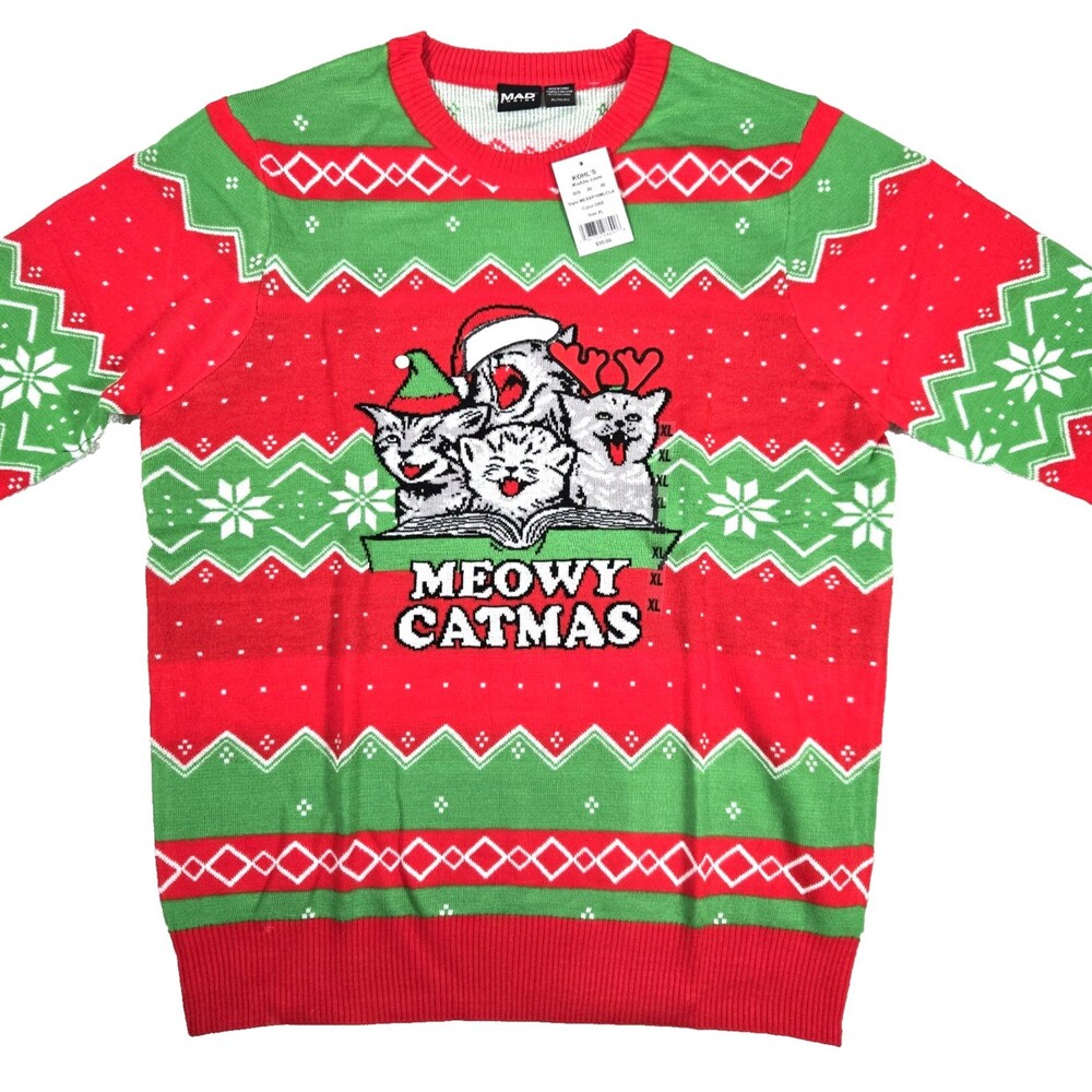 Christmas Ugly Sweater Meowy Pixel Cats Size XL Mad Engine Unisex New